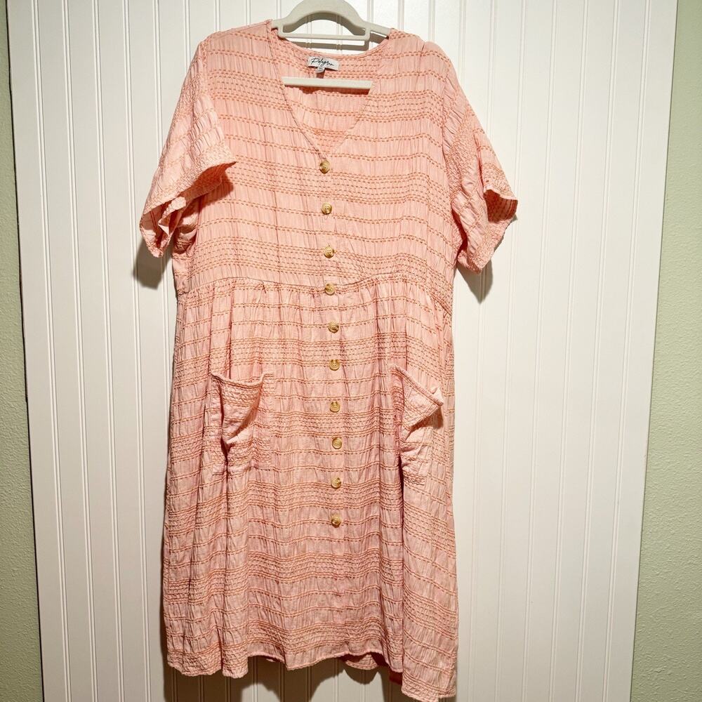 Polagram Plaid Short Sleeve Dress Pink Orange Boho Preppy Relaxed Plus Size 1X - Picture 2 of 7